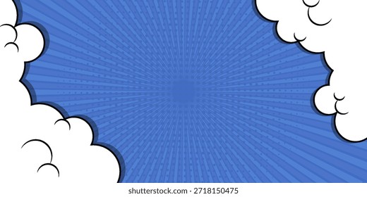 Pop arte Fondo de cómic con nube y brillo Ilustración vectorial brillante. Burbuja de discurso de dibujos animados de cómic para texto. Fondo de nube de soplo de dibujos animados para la Plantilla de texto.