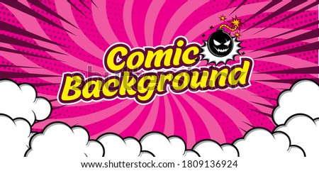 Pop art comic background with cloud and star. Cartoon Vector Illustration on blue