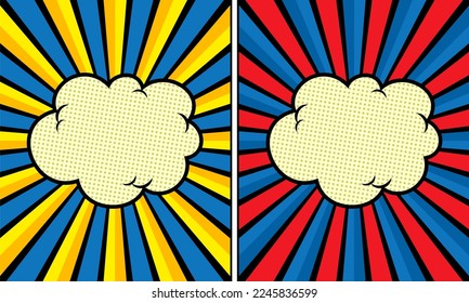 Pop art comic background with clouds Cartoon Illustration Vector