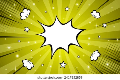 Pop art comic background with clouds and stars. Cartoon Vector Illustration