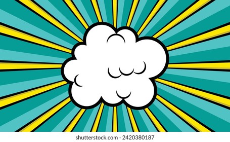 Pop art comic background with clouds, Surprising boom cloud and lightnings in halftone red background for promotions