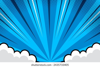 Pop art comic background with clouds. Cartoon Vector Illustration