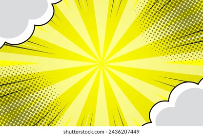 Pop art comic background with clouds. Cartoon Vector Illustration