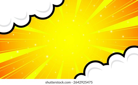 Pop art história em quadrinhos com nuvens. Ilustração de vetor.