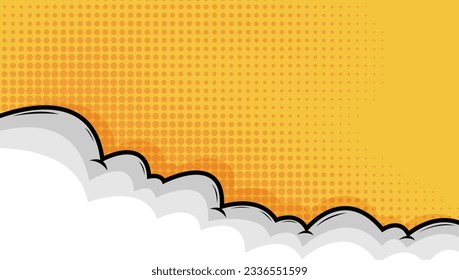 pop art comic background with dot halftone and cartoon cloud vector illustration on yellow