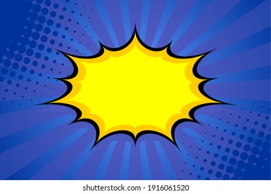 Pop art comic background with empty speech bubble. Cartoon Vector Illustration on blue