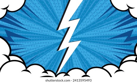 Pop-Art Comic Hintergrund mit Blitz. Blue Cartoon Hintergrund Vektorgrafik im trendigen Stil