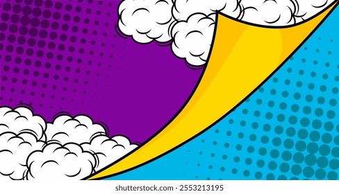 Fondo de cómic de arte Pop con efecto de papel de volteo y semitono de punto