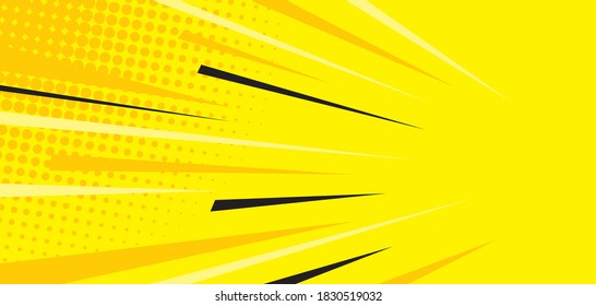 Pop-Art-Comic-Hintergrund auf halbem Hintergrund. Cartoon-Vektorgrafik auf Gelb