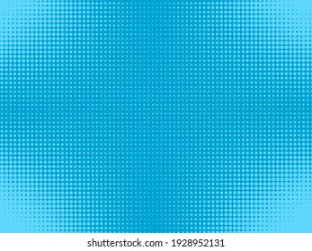 Pop art comic background. Halftone pattern. Blue dotted texture. Geometric duotone banner with half tone effect. Vector illustration. Cartoon vintage print. Gradient design.