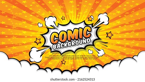 Pop art comic background with halftone dots and star. Cartoon Vector Illustration on orange.