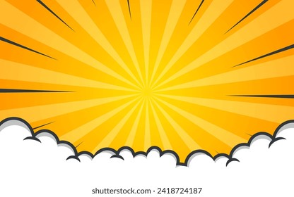 El fondo cómico del arte pop con colores de media tonalidad y nubes lindas
