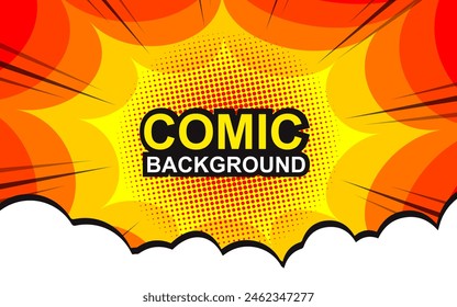 Pop art comic background with halftone colors and cute clouds vector