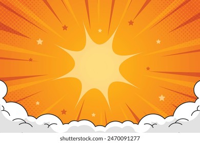 Pop art comic background with halftone color and funny cloud	
