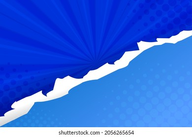 Arrière-plan comique Pop art avec effet papier trou ou déchiré et demi-teinte point. Illustration Vectorielle de dessin animé sur fond bleu