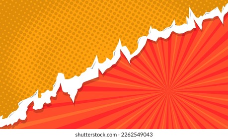 Pop art comic background with hole or torn paper effect and dot halftone. Cartoon Vector Illustration