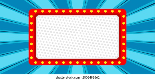 Pop Art Comic Background With Light Board. Cartoon Vector Illustration On Blue