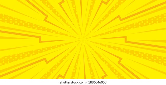 Pop art comic background lightning blast halftone dots. Cartoon Vector Illustration on yellow