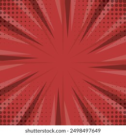 Pop art comic background with lightning flashes, stars and clouds. cartoon frame, retro cover halftone effect. Red colored cartoon comic abstract background template
