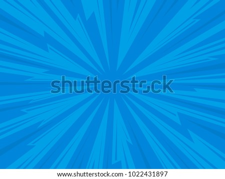 Pop art comic background lightning blast halftone dots. Cartoon Vector Illustration on blue