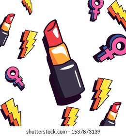 pop art comic background lipstick female gender thunderbolt vector illustration