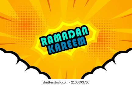 Pop art comic background with ramadan kareem themed explosion. Cartoon Yellow Illustration Vector