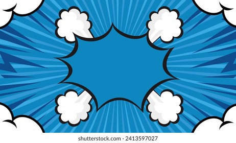 Pop-Art-Comic-Hintergrund mit Rauch-Explosion Blue Cartoon Hintergrund Vektorgrafik im trendigen Stil