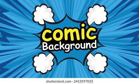Fondo del cómic pop con explosión de humo Vector de fondo de dibujos animados azul Ilustración de estilo moderno