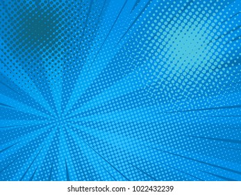 Pop art comic background speed beams halftone dots. Cartoon Vector Illustration on blue