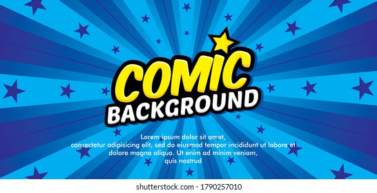 Pop art comic background with star. Cartoon Vector Illustration on blue