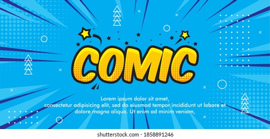 El fondo cómico del arte pop con estrella. Ilustración del vector de dibujos animados en azul