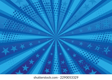 Pop art comic background with star. Cartoon Vector Illustration on blue