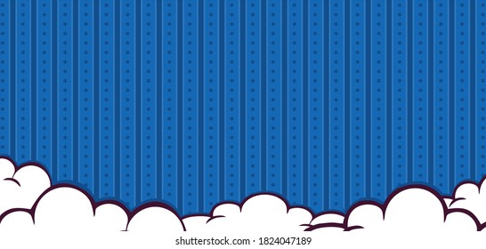 El fondo cómico del arte pop con rayas y nubes . Ilustración del vector de dibujos animados en azul