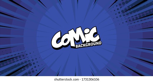 Pop art comic background with sun bright and dotted. Cartoon Vector Illustration on blue