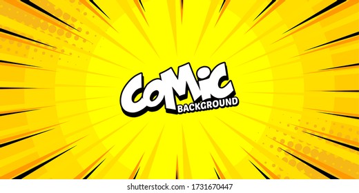 Pop art comic background with sun bright and dotted. Cartoon Vector Illustration on yellow