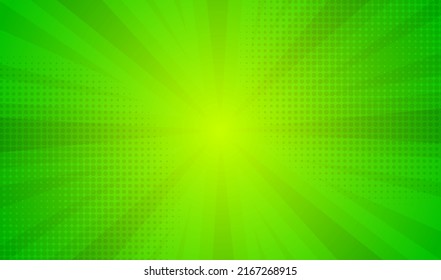Pop art comic background sun rays. Cartoon Vector Illustration on green
