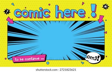 Plantilla de fondo de cómic de arte Pop con cómic de texto aquí