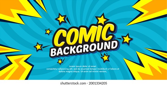 Pop art comic background with thunder flash. Cartoon Vector Illustration