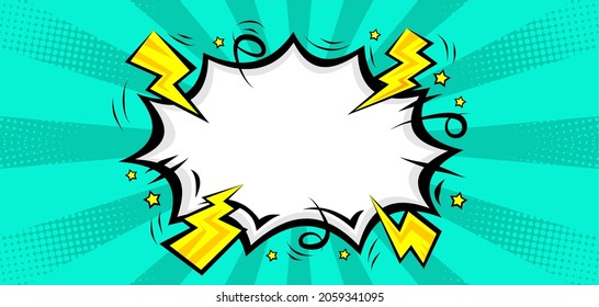 Pop art comic background with thunder flash. Cartoon Vector Illustration on blue