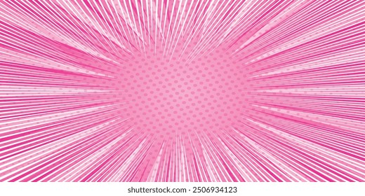 Pop art comic background with thunder flash. pink comic design with thunder background, comic illustration in pop art style. cartoon frame, retro cover halftone effect, Comic cartoon pink background.