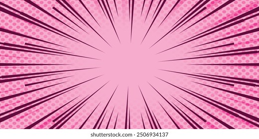 Pop art comic background with thunder flash. pink comic design with thunder background, comic illustration in pop art style. cartoon frame, retro cover halftone effect, Comic cartoon pink background.