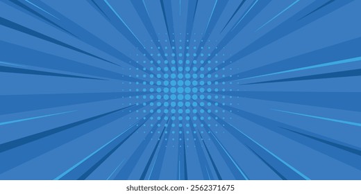 Pop art comic background with thunder flash. Cartoon Vector Illustration on blue