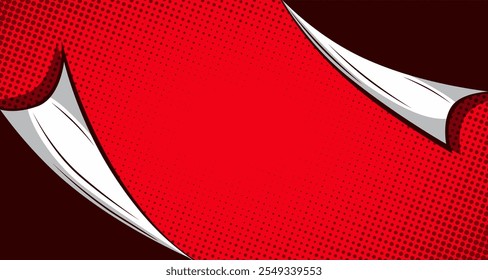 Pop art comic background with torn paper effect and dot halftone. Cartoon Vector Illustration