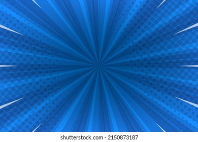 fondo en blanco del cómic de arte pop con explosión de sol y medio tono de punto en azul