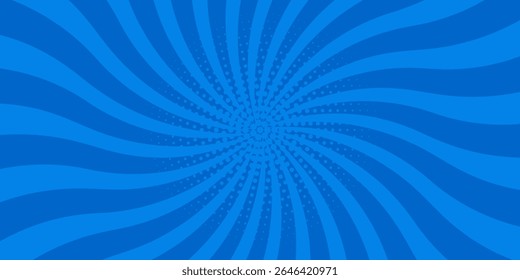 Fondo azul cómico de arte Pop con semitono, rayos, degradado. Vector ilustración de dibujos animados 