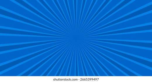 Fondo azul cómico de arte Pop con semitono, rayos, degradado. Ilustración de dibujos animados de Vector en estilo retro. Diseño para el cómic, cartel, Anuncio