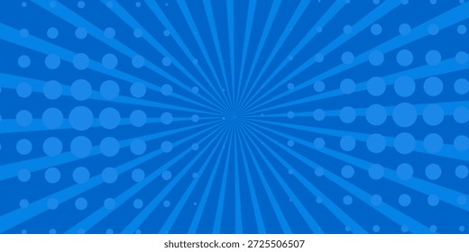 Fondo azul cómico de arte Pop con semitono, rayos, degradado. Ilustración de dibujos animados de Vector en estilo retro. Diseño para el cómic, cartel, Anuncio