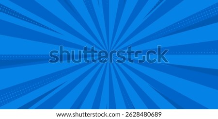 Pop art comic blue background with halftone, rays, gradient. Vector cartoon illustration in retro style. Design for comic book, poster, banner
