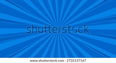 Pop art comic blue background with halftone, rays, gradient. Vector cartoon illustration in retro style. Design for comic book, poster, banner