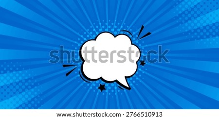 Pop art comic blue background with halftone, rays, gradient. Vector cartoon illustration in retro style. Design for comic book, poster, banner